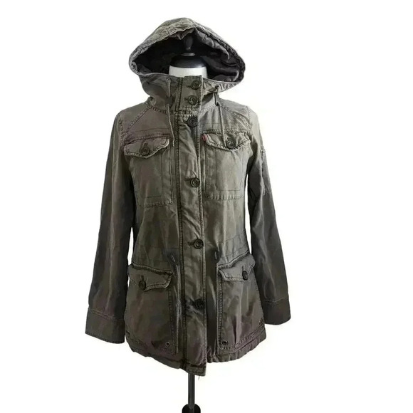 Levi's Zip & Button Front Utility Hooded Jacket Size S - Picture 1 of 12